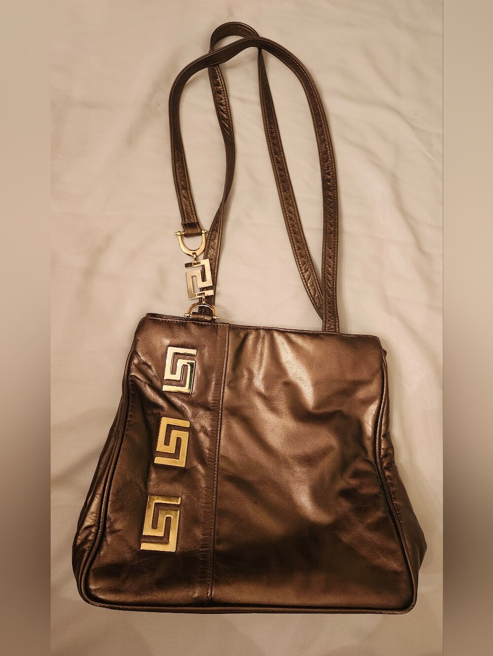 Park Avenue Metallic Bronze Leather Bag with Gold Accents